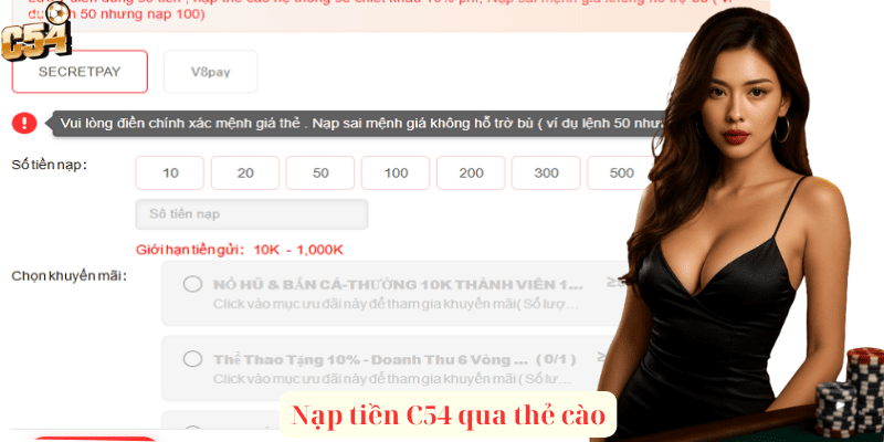 Nạp tiền C54 qua thẻ cào