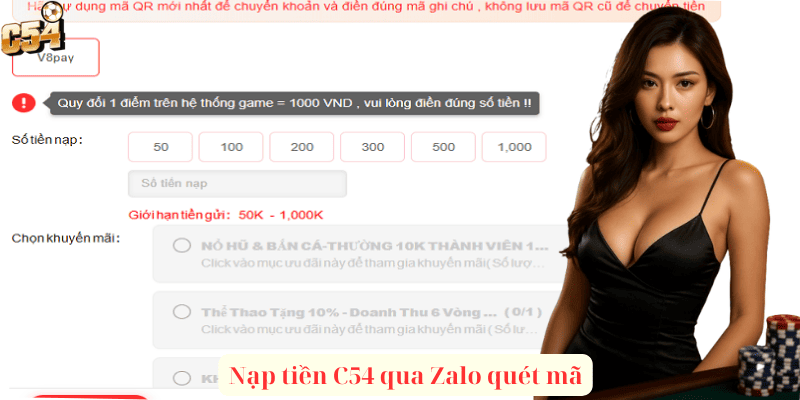 Nạp tiền C54 qua Zalo quét mã